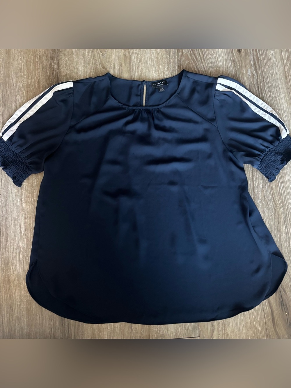 Current Air Navy Blouse with White Shoulder Stripes